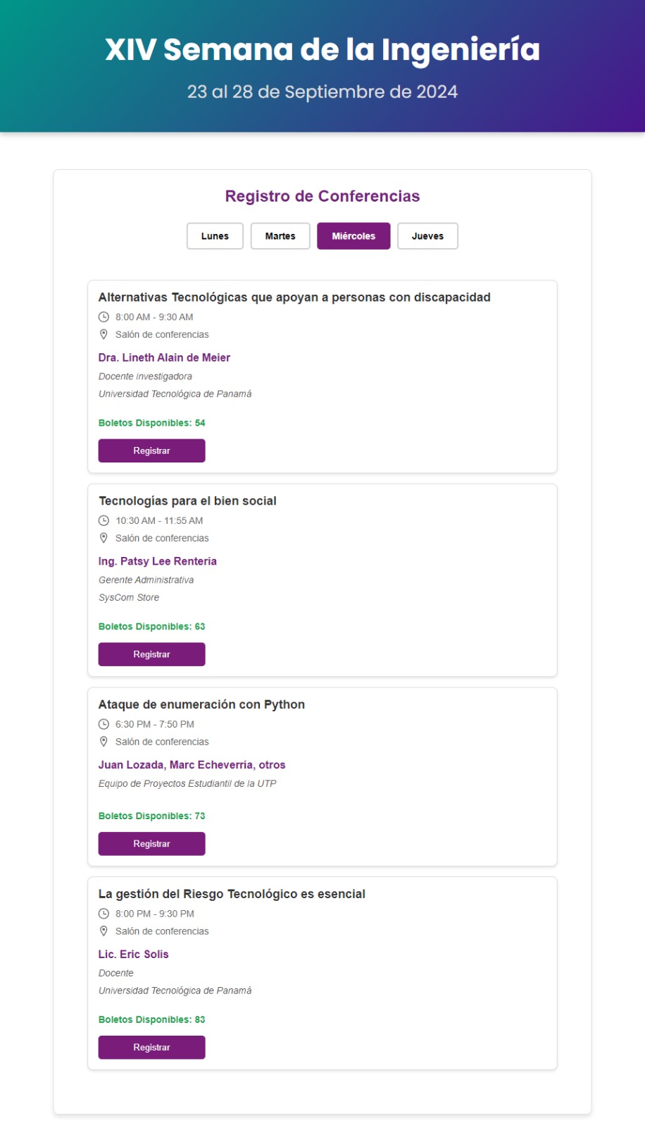 Registro para Conferencias en la UTP